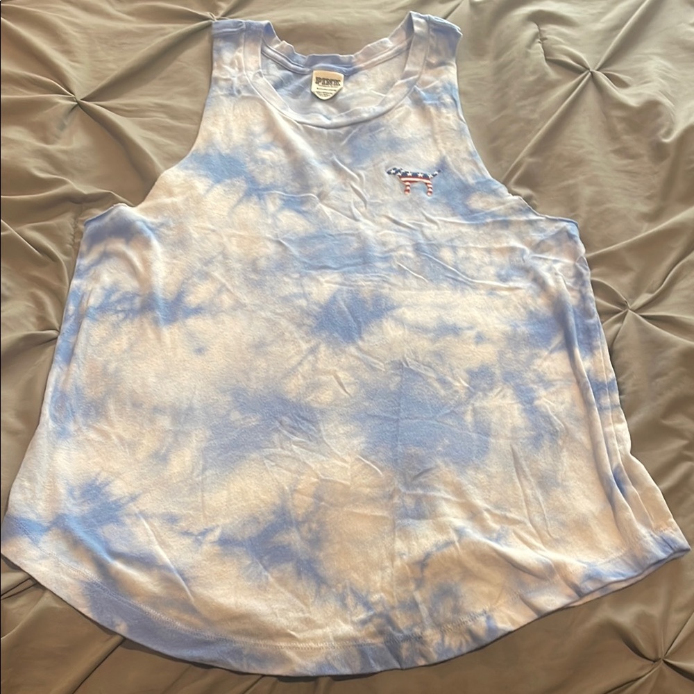 Victoria's Secret Blue and White Tie-Dye Tank Top